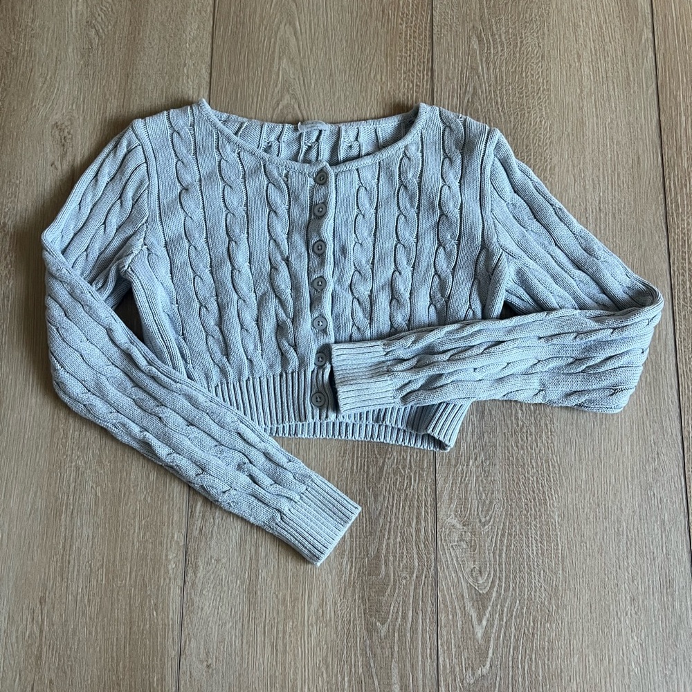 John Galt Brandy Melville Cable Knit Cropped Sweater - Light Blue size XS - Picture 2 of 5